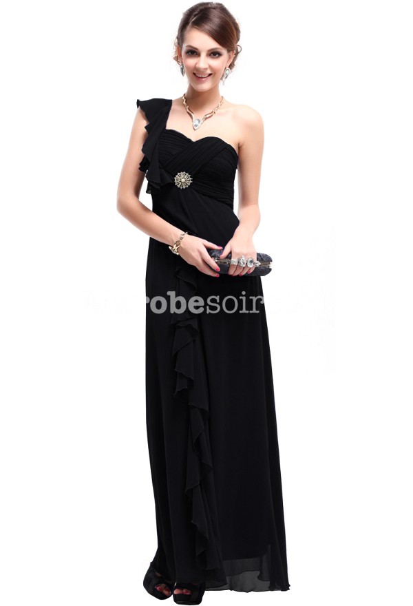 robe de soirée noir longue une bretelle