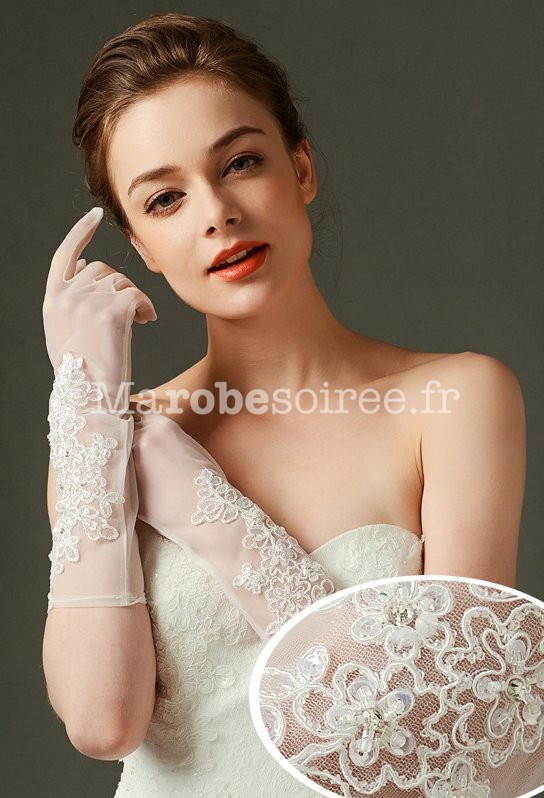 gants de mariage transparent avec broderie