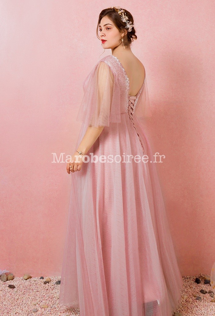 Robe de mariee a manches rose poudre