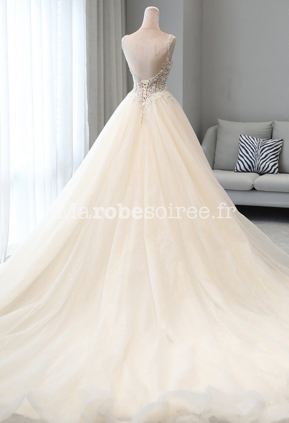 Robe Princesse Mariage De Luxe Champagne Dorée - Ref M080 - Robes de mariée