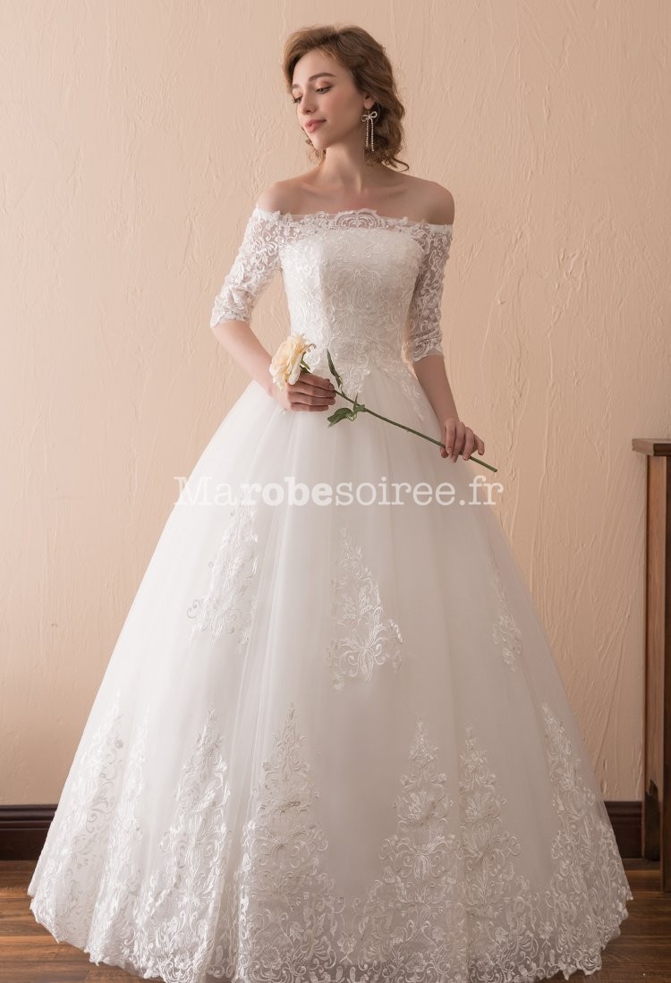 robe de mariee princesse dentelle manches longues broderie