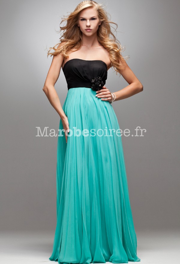 robe de soiree bustier plisse bicolore broche fleur_2_