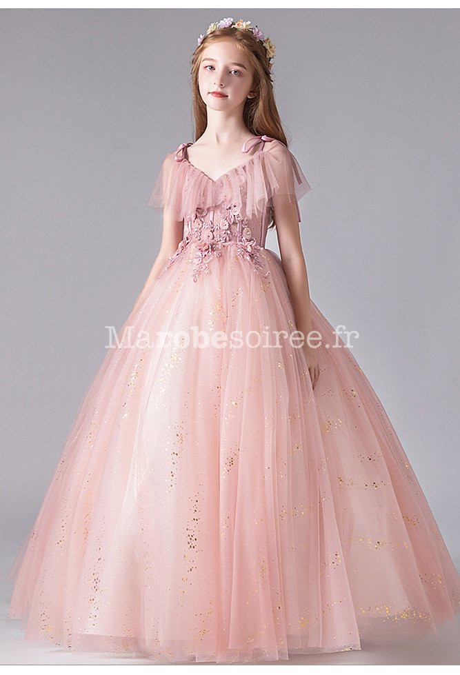 Enfants Filles Manches Courtes Princesse Tulle Robes Ballkleider robe de fete robe de soirée