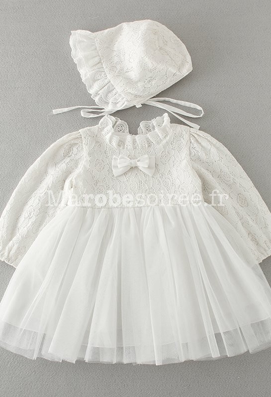 Robe baptême dentelle manches longue