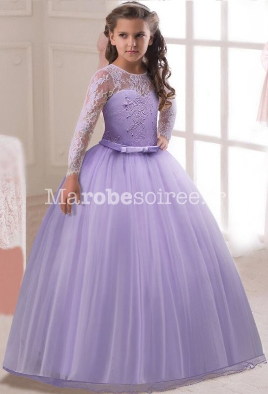 Robe princesse petite fille rose en tulle douce manches longues