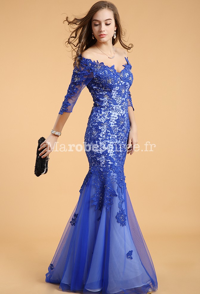 Robe de cérémonie sirène en mousseline et dentelle