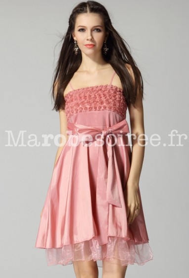 EXCLU WEB- Déstockage - Maëlie - babydoll robe courte décorée de fleurs roses réf 1251