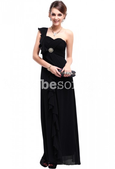 Déstockage - Catherine - robe de soirée noir longue bretelle unique 9503