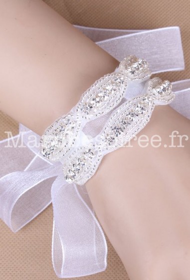 Bracelet double en strass et perles blanc - réf xi-02