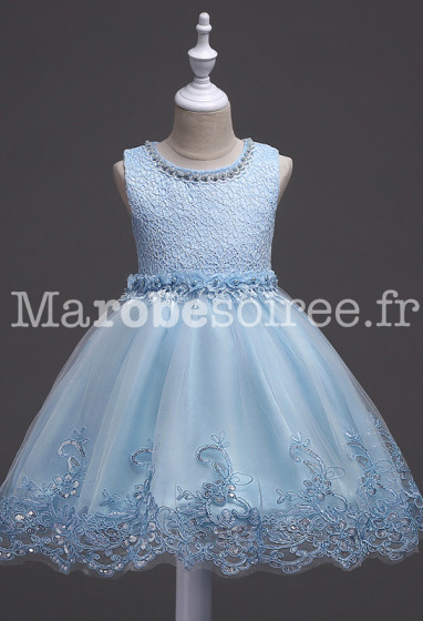 Jolie robe bleu pour belle fille avec la broderieréf: EF9028