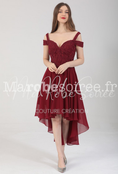 robe de soirée asymétrique col bardot - réf 2206