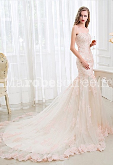 robe de mariée bohème en dentelle rose