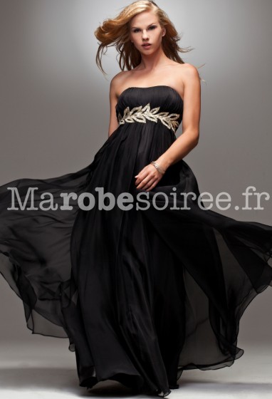 hebe - robe de soirée noir ceinturé par des feuilles d'or