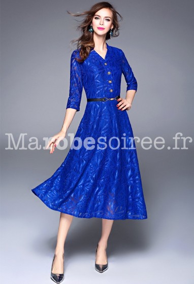 Robe habillée bleu roi manches 3/4 réf CY8880
