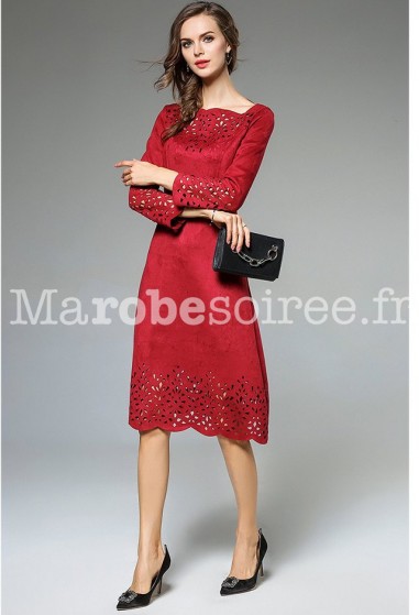 Robe habillée rouge finitions perforées réf CY3311