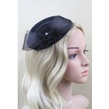Bibi chapeau original avec fleur noire et strass réf. HA5651