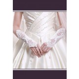 Mitaine gants de mariée longs satin strass perlés dentelle S03