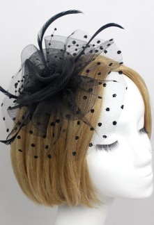 Bibi de couleur noir à pois avec perles et plumes réf. HA5099
