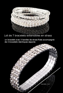 Lot de 7 bracelets extensibles en strass