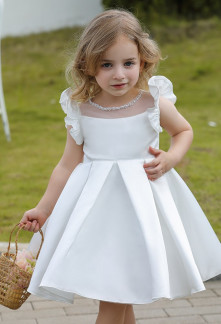 Robe Ceremonie Fille Princesse Dentelle Manche Volant Robe De Communion