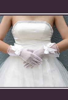 gants de mariée courts dentelle avec nœud papillon s42