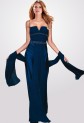 EXCLU WEB - robe de soirée simple col V en bleu nuit - réf.5944