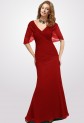 Déstockage - Camelia - robe de cérémonie rouge longue drapée à manche volant réf 9650