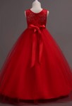 Robe de mariage fille princesse rouge en dentelle et tulle 