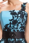 Robe de soirée courte bleu pastel - zoom dentelle noir 