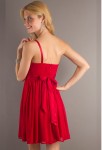  robe de soirée rouge courte en mousseline asymetrique 