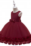 Robe enfant courte bordeaux perles et pétales de fleurs 