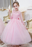 robe de soirée enfant en rose manches dentelle et tulle sequins 