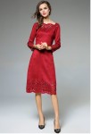 Robe habillée rouge manches longues finition perforée 