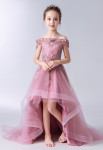 robe de soirée enfant asymétrique en vieux rose 